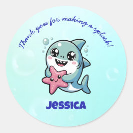 Cute Kawaii Shark Baby Thank You ラウンドシール
