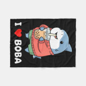 Cute Kawaii Shark Boba Tea Funny Bubble Tea Lover  フリースブランケット (正面(横))