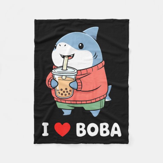 Cute Kawaii Shark Boba Tea Funny Bubble Tea Lover  フリースブランケット (正面)