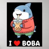 Cute Kawaii Shark Boba Tea Funny Bubble Tea Lover  ポスター (正面)