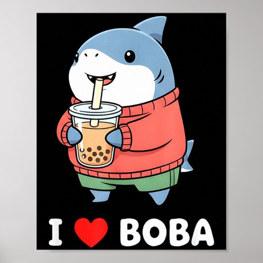 Cute Kawaii Shark Boba Tea Funny Bubble Tea Lover  ポスター (正面)