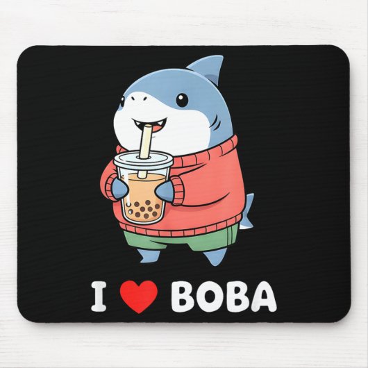 Cute Kawaii Shark Boba Tea Funny Bubble Tea Lover  マウスパッド (正面)