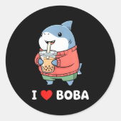 Cute Kawaii Shark Boba Tea Funny Bubble Tea Lover  ラウンドシール (正面)