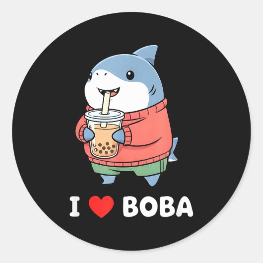 Cute Kawaii Shark Boba Tea Funny Bubble Tea Lover  ラウンドシール (正面)