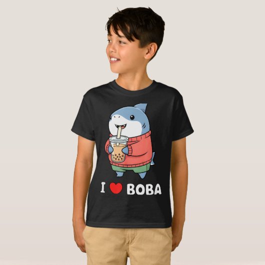 Cute Kawaii Shark Boba Tea Funny Bubble Tea Lover  Tシャツ (正面フル)