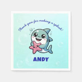 Cute Kawaii Shark Personalized Baby Shower スタンダードカクテルナプキン