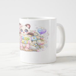 Cute Kawaii Shop Small Business Cat Pastel Pink Fl ジャンボコーヒーマグカップ