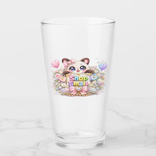 Cute Kawaii Shop Small Business Cat Pastel Pink Fl タンブラーグラス (正面)