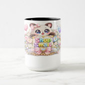 Cute Kawaii Shop Small Business Cat Pastel Pink Fl マグカップ (中央)