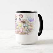 Cute Kawaii Shop Small Business Cat Pastel Pink Fl マグカップ (正面右)