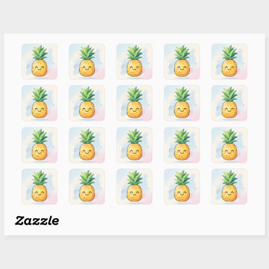 Cute Kawaii Smiling Pineapple スクエアシール (シート)