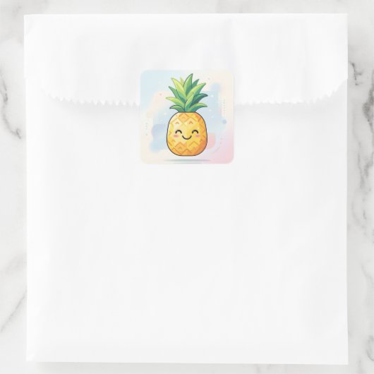 Cute Kawaii Smiling Pineapple スクエアシール (バッグ)