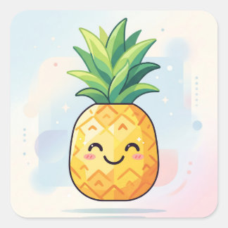 Cute Kawaii Smiling Pineapple スクエアシール