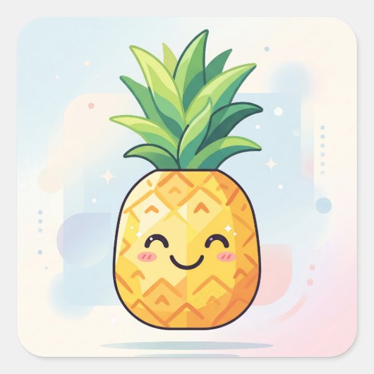 Cute Kawaii Smiling Pineapple スクエアシール (正面)