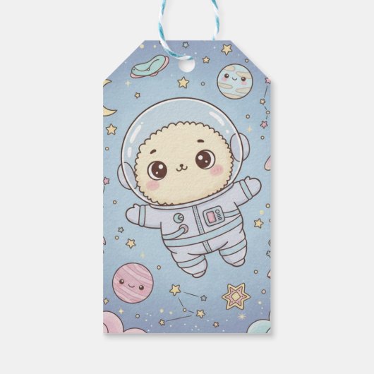 Cute Kawaii Space - Astronaut and Smiling Moon ギフトタグ (裏面)