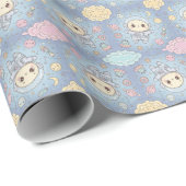 Cute Kawaii Space - Astronaut and Smiling Moon ラッピングペーパー (ロールコーナー)