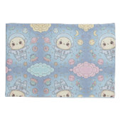 Cute Kawaii Space - Astronaut and Smiling Moon 枕カバー (裏面)