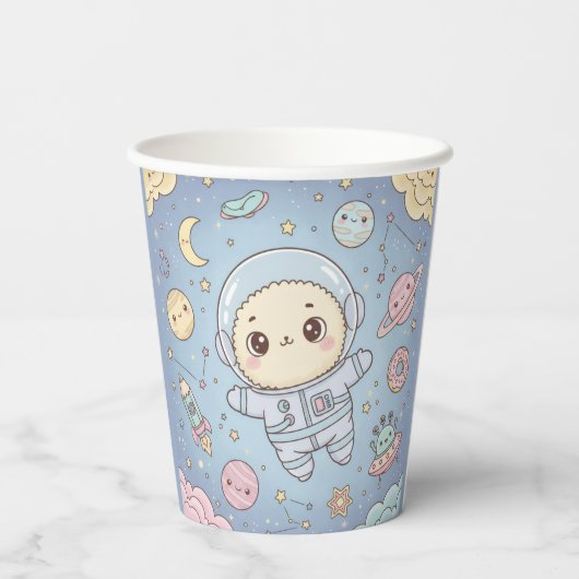 Cute Kawaii Space - Astronaut and Smiling Moon 紙コップ (裏面)