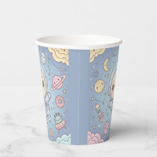 Cute Kawaii Space - Astronaut and Smiling Moon 紙コップ (右)
