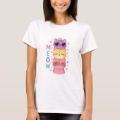 Cute Kawaii Stacked Cats Sunglasses Meow Tシャツ (正面)