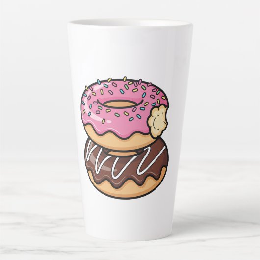 Cute Kawaii Stacked Donuts Illustration カフェラテマグ (正面)