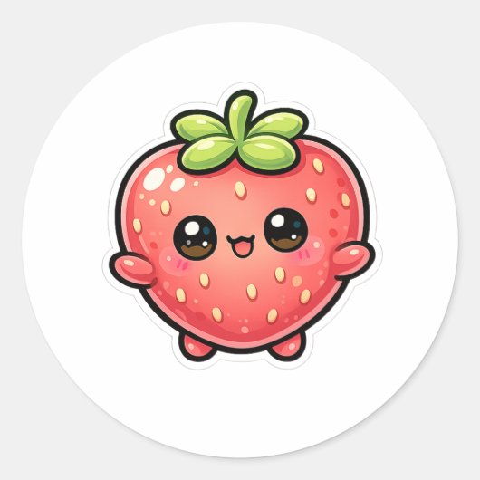 Cute Kawaii Strawberry Character ラウンドシール (正面)