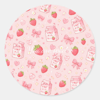 Cute Kawaii Strawberry Pattern  Pink Past ラウンドシール
