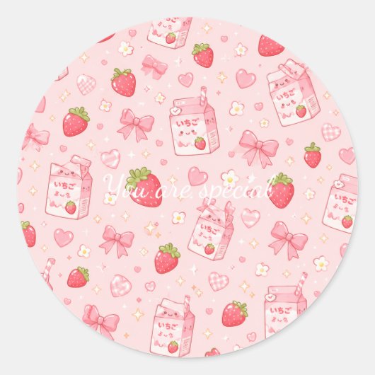 Cute Kawaii Strawberry Pattern  Pink Past ラウンドシール (正面)