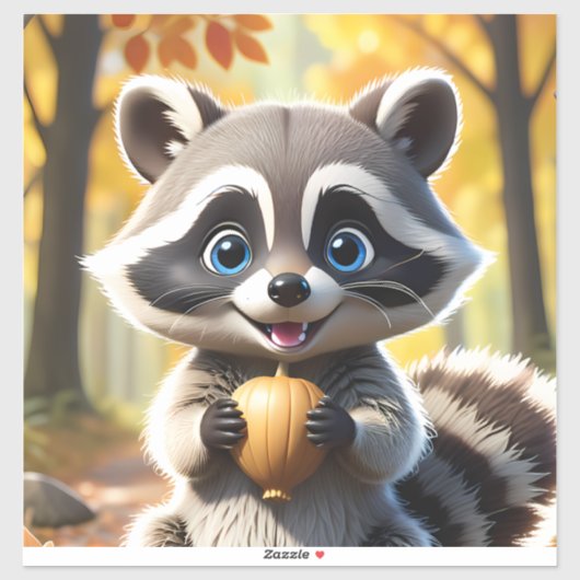 Cute Kawaii style Racoon holding an acorn  シール (シート)