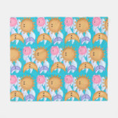 Cute Kawaii Sun Moon Cloud Gold Blue Pink フリースブランケット (正面(横))