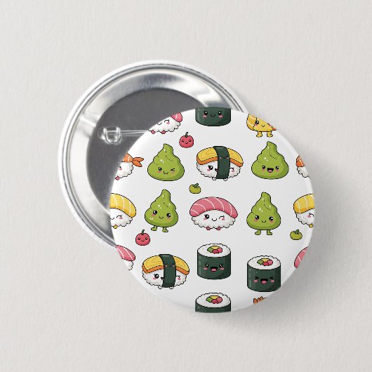 Cute Kawaii Sushi Pattern Button | Fun Foodie Pin  缶バッジ (正面&裏面)
