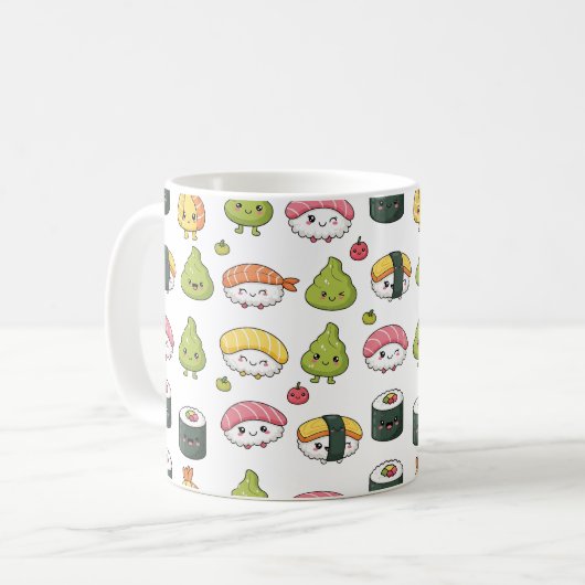 Cute Kawaii Sushi Pattern Coffee Mug コーヒーマグカップ (正面左)
