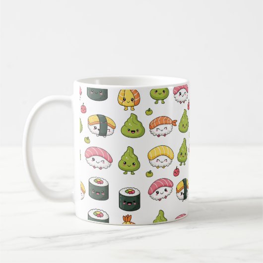 Cute Kawaii Sushi Pattern Coffee Mug コーヒーマグカップ (左)