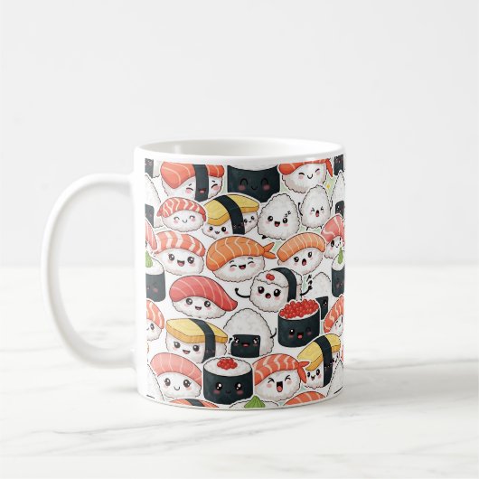 Cute Kawaii Sushi Pattern Coffee Mug | Fun Foodie コーヒーマグカップ (左)