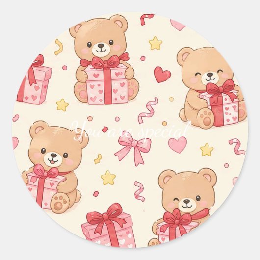 Cute Kawaii Teddy Bear Heart Gift Pattern ラウンドシール (正面)