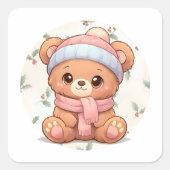 Cute Kawaii Teddy Bear Sticker  スクエアシール (正面)