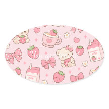 Cute Kawaii Teddy Bear Strawberry Pattern Sticker 