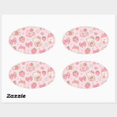 Cute Kawaii Teddy Bear Strawberry Pattern Sticker  楕円形シール (シート)