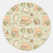 Cute Kawaii Teddy Bear Study Pattern | Cozy Readin ラウンドシール (正面)