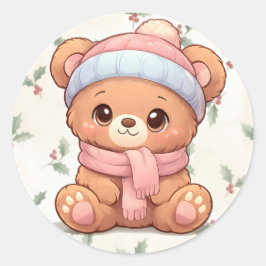 Cute Kawaii Teddy Bear Winter Sticker ラウンドシール