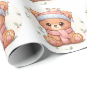 Cute Kawaii Teddy Bear Winter Wrapping Paper ラッピングペーパー (ロールコーナー)