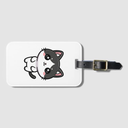 Cute Kawaii Tuxedo Cat Standing Character ラゲッジタグ (正面横)