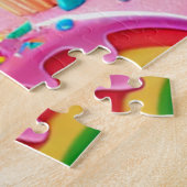 Cute Kawaii Unicorn, Cupcakes, Rainbow ジグソーパズル (側面)