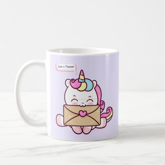 Cute Kawaii Unicorn Love Illustration コーヒーマグカップ (左)