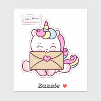 Cute Kawaii Unicorn Love Illustration シール