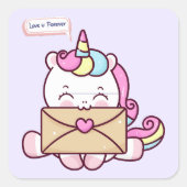 Cute Kawaii Unicorn Love Illustration スクエアシール (正面)