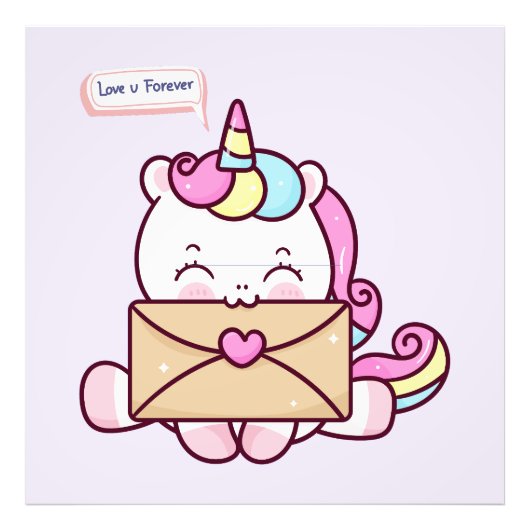Cute Kawaii Unicorn Love Illustration フォトプリント (正面)
