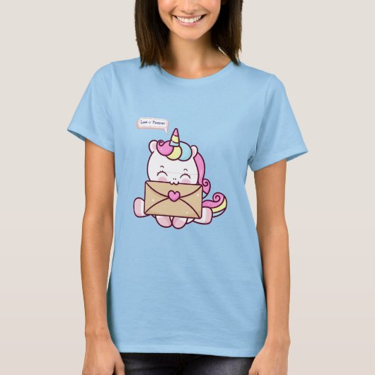 Cute Kawaii Unicorn Love Illustration Tシャツ (正面)