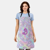 Cute Kawaii Unicorn Pastel Rainbow Magical エプロン (着用した状態)