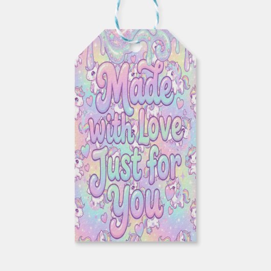 Cute Kawaii Unicorn Pastel Rainbow Magical ギフトタグ (裏面)